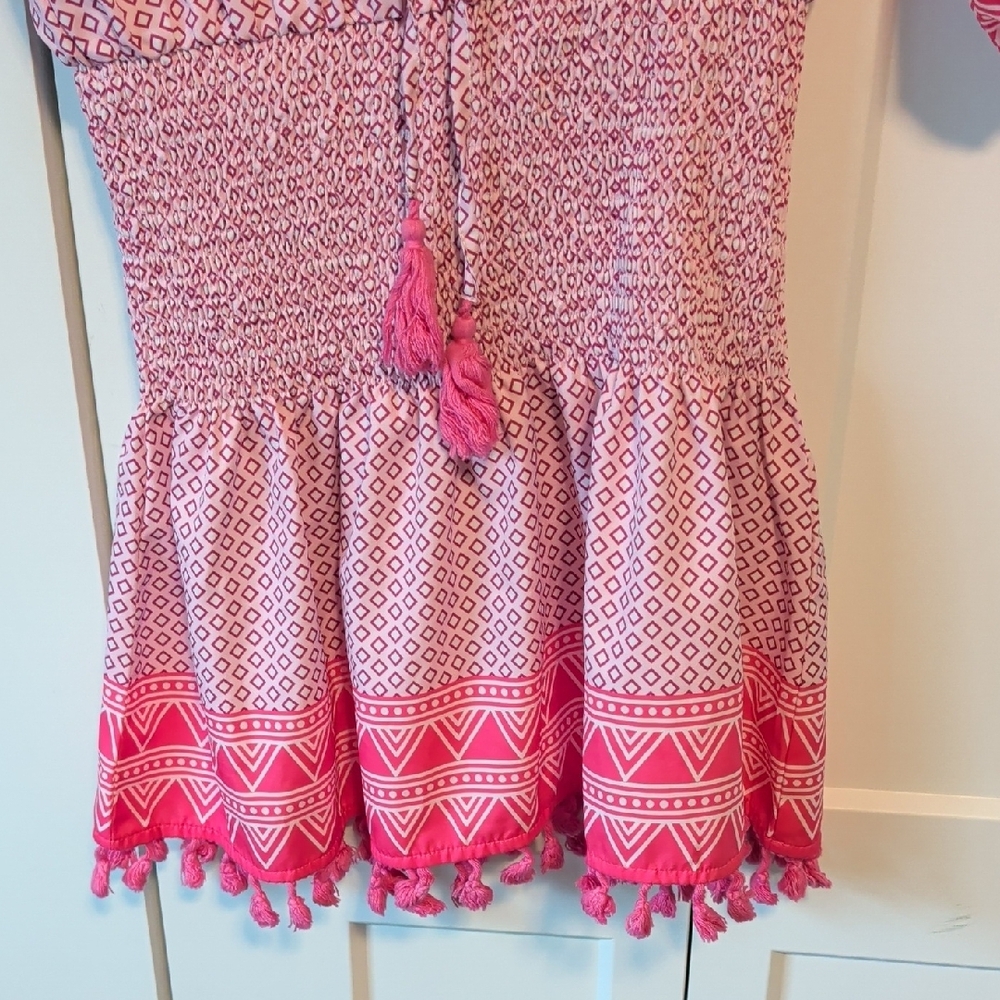 Pink Patterned Cover Up with Tassels - Picture 3 of 6